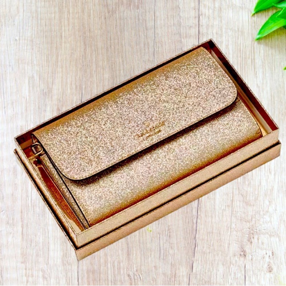 Kate Spade Glimmerwallet Boxed Flap Wristlet Gold